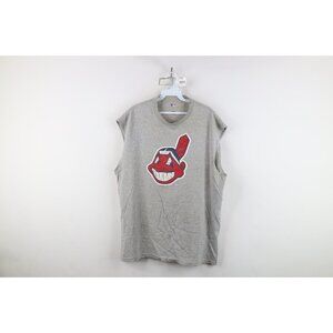 Vintage Y2K Mens XL Distressed Chief Wahoo Cleveland Indians Muscle T-Shirt Gray